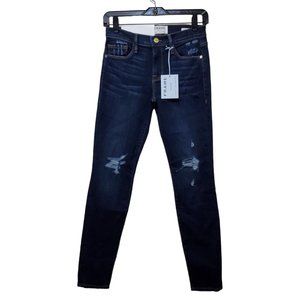 NWT FRAME Denim Le Skinny De Jeanne in Wriley Mid Rise Dark Distressed Sz 25